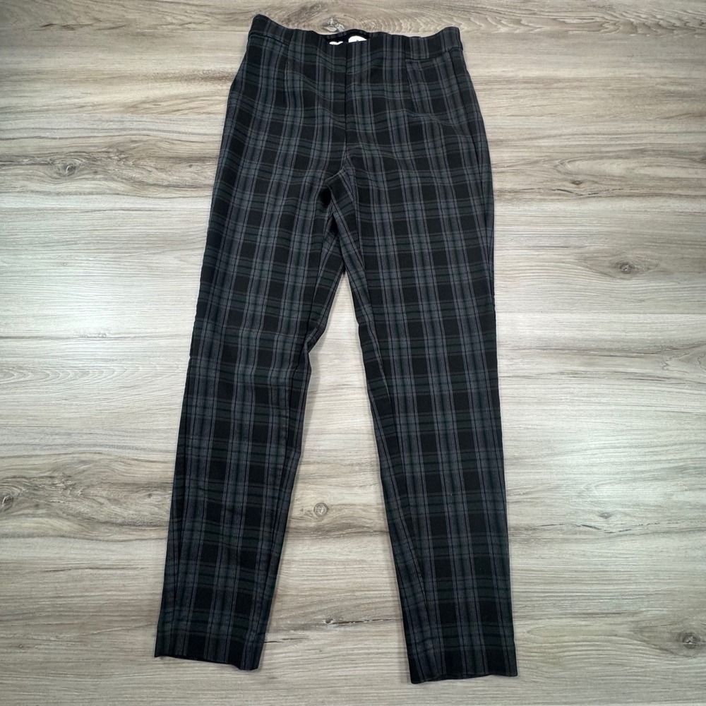 ELLE‎ Plaid Skinny Pants Women's XS Black Green plaid  FlCasual Stretch